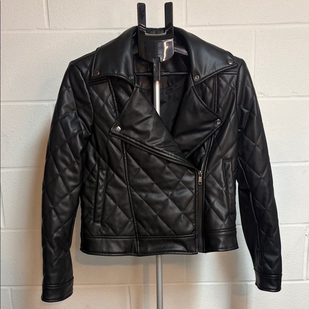 WOMENS MEDIUM Black Pleaded Worthington Faux Leather Polyester Jacket